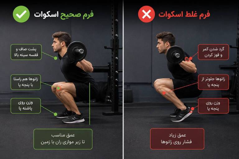 زانو درد در اسکوات علت‌ها و روش اصلاح